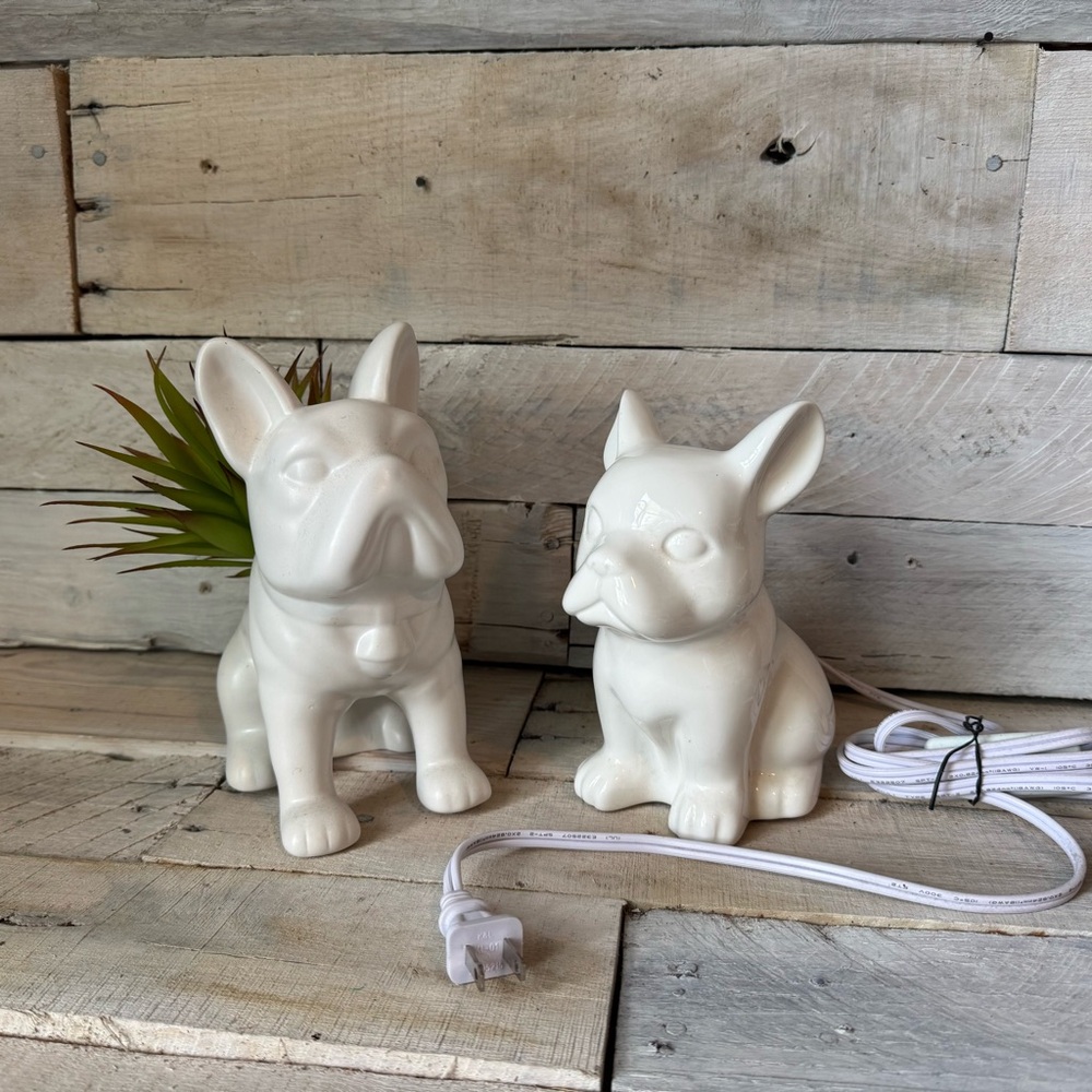 White French Bulldog Planter and Lamp Set